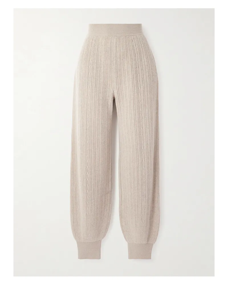 Loro Piana Plane Tree Ribbed Cashmere-blend Tapered Pants - Neutrals Neutrals