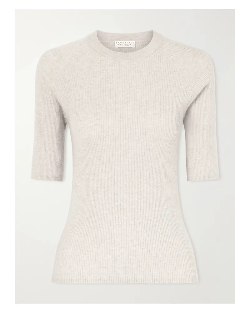 Brunello Cucinelli Ribbed-knit T-shirt - Neutrals Neutrals