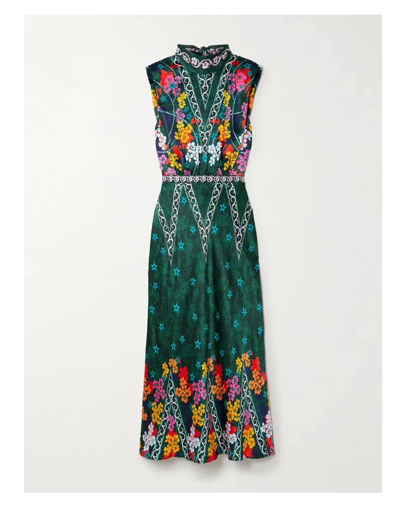 Saloni Fleur Rückenfreies Midikleid Aus Bedrucktem Seidensatin - Grün Grün