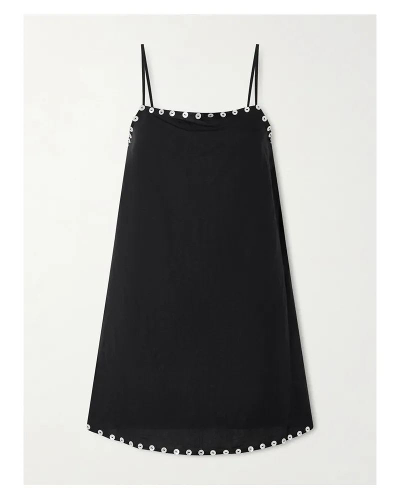 STAUD Laura Button-detailed Linen-blend Mini Dress - Black Black