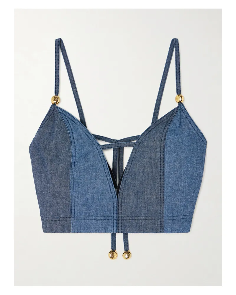 Loewe Paula's Ibiza Verkürztes Bustier Aus Denim Mit Cut-out Und Verzierungen - Blau Blau