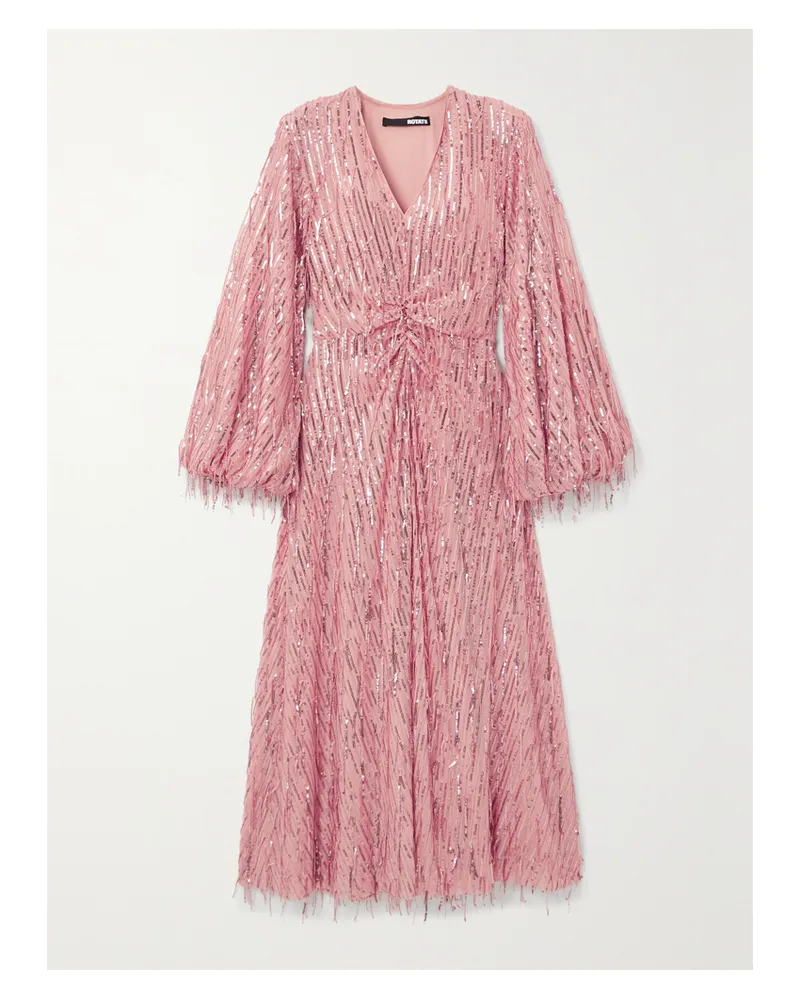 ROTATE Birger Christensen Sirin Midikleid Aus Recyceltem Stretch-chiffon Mit Pailletten - Pink Pink