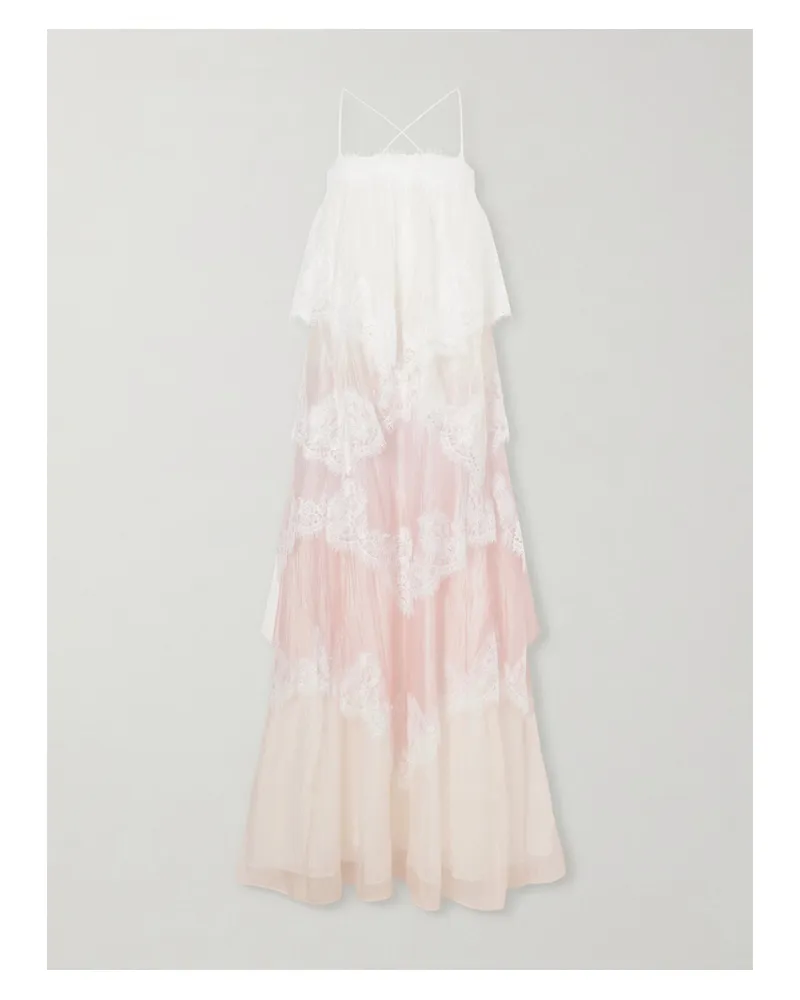 Aje. Ophelia Lace-trimmed Ruffled Chiffon Gown - Pink Pink