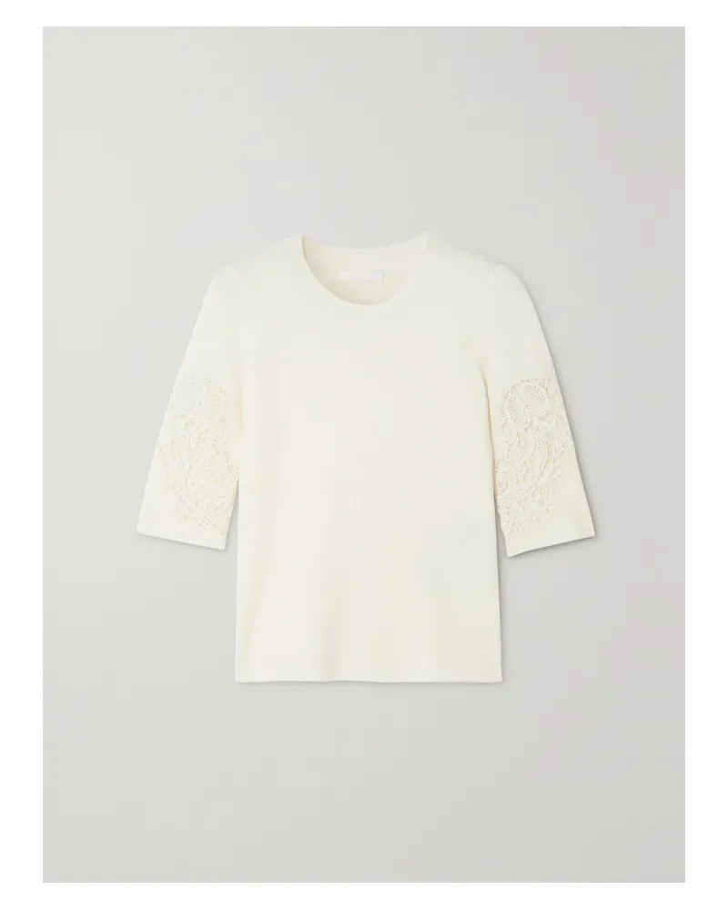 Chloé Oberteil Aus Einer Gerippten Wollmischung Mit Besätzen Aus Guipure-spitze - Weiß Weiß
