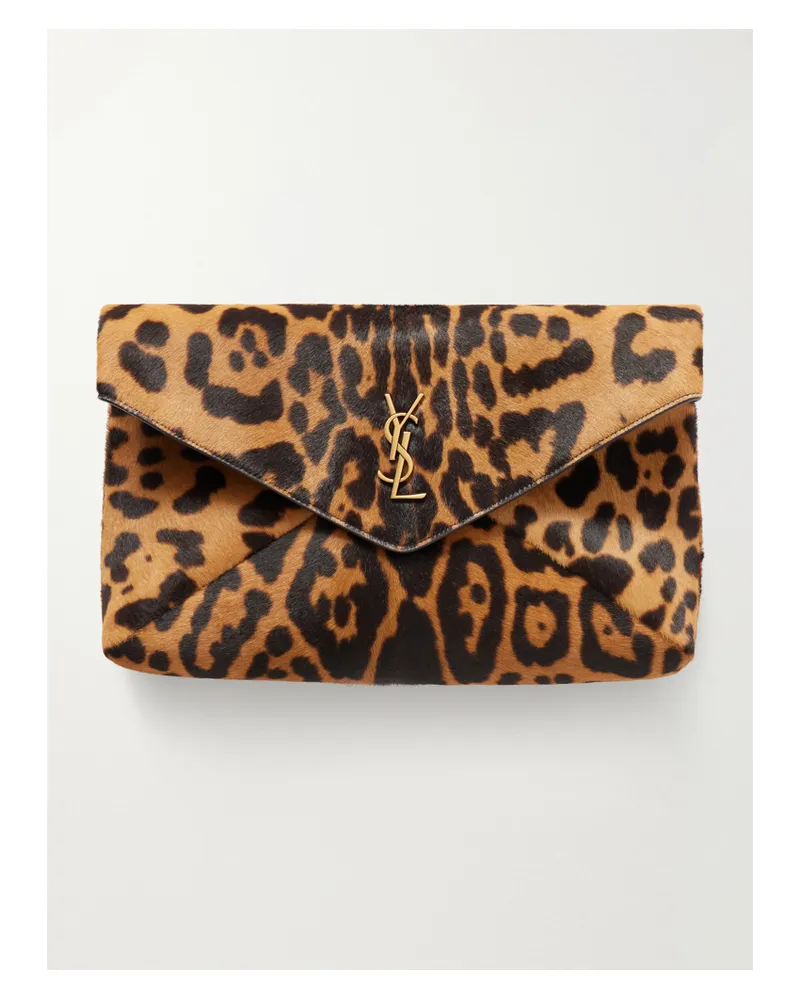 Saint Laurent Cassandre Large Leopard-print Calf Hair Clutch - Animal print Animal