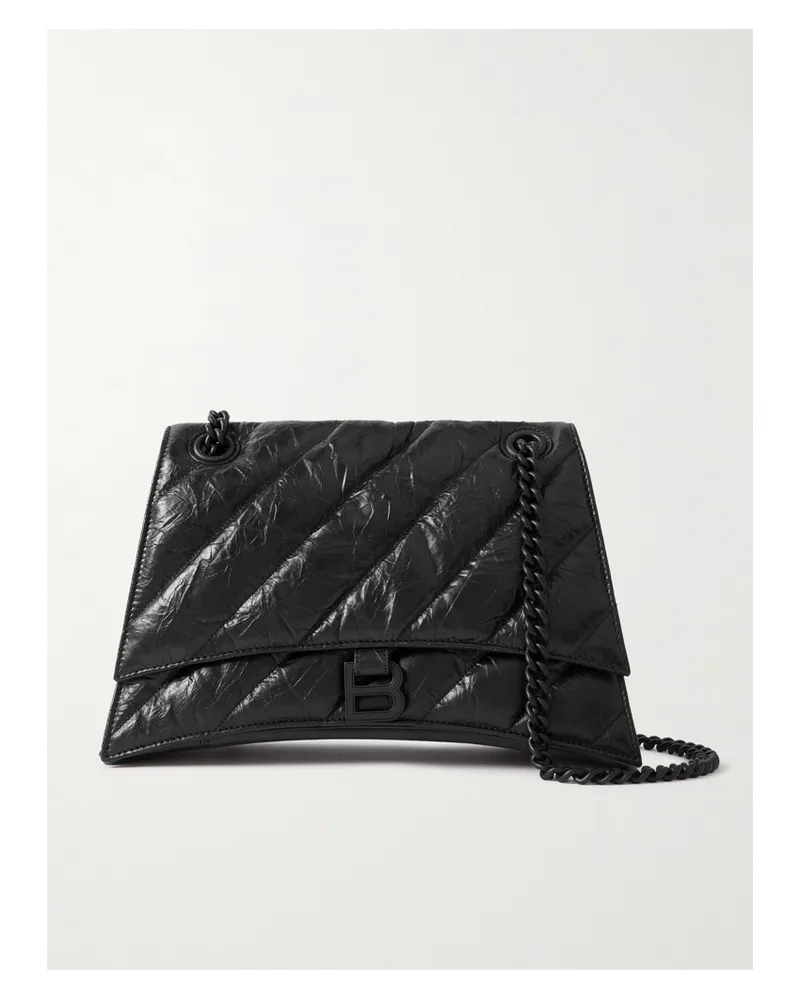 Balenciaga Crush Medium Quilted Crinkled-leather Shoulder Bag - Black Black
