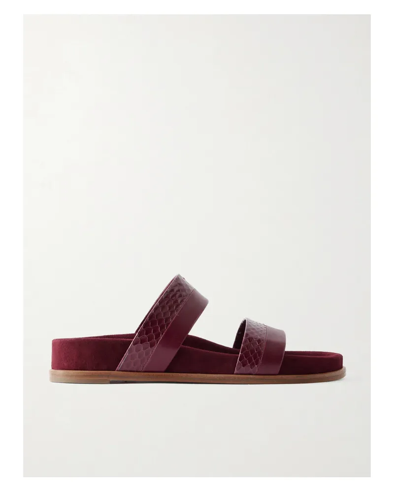 Gabriela Hearst Low Striker Paneled Snake-effect Leather Sandals - Burgundy Burgundy