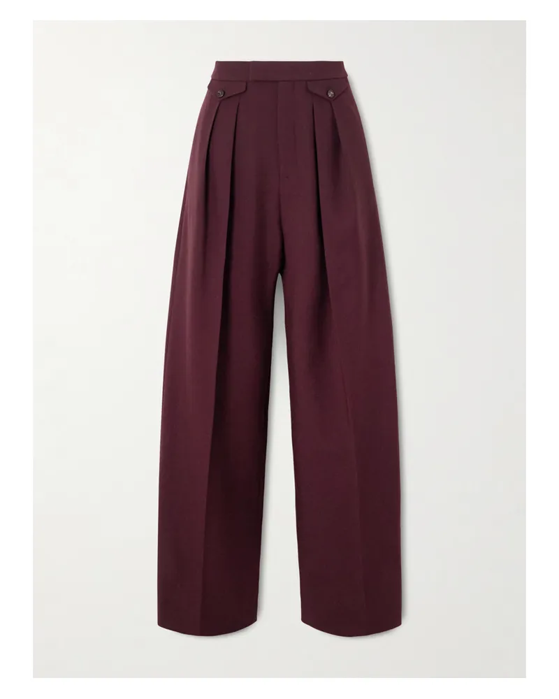 Chloé Pleated Wool-gabardine Wide-leg Pants - Burgundy Burgundy