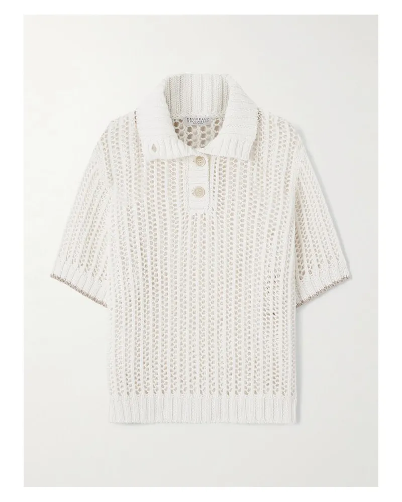 Brunello Cucinelli Polohemd Aus Baumwolle In Lochstrick - Weiß Weiß