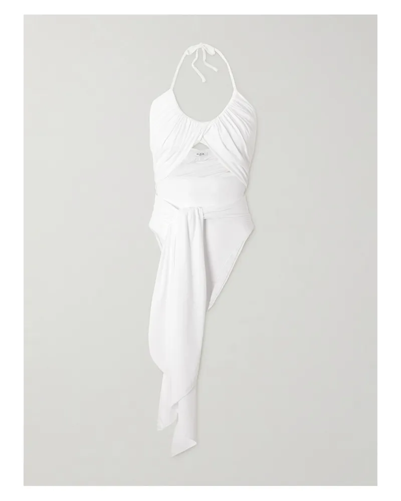 Alaïa Neckholder-badeanzug Mit Raffungen - Weiß Weiß