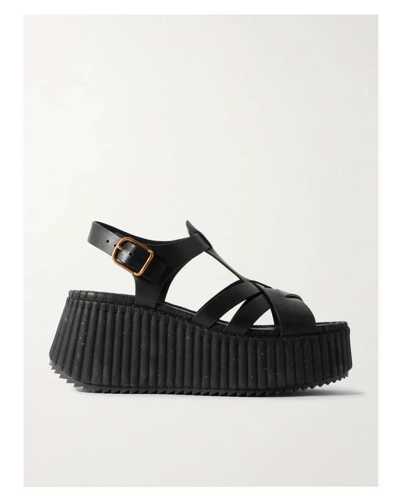 Chloé Nama Leather Platform Sandals - Black Black