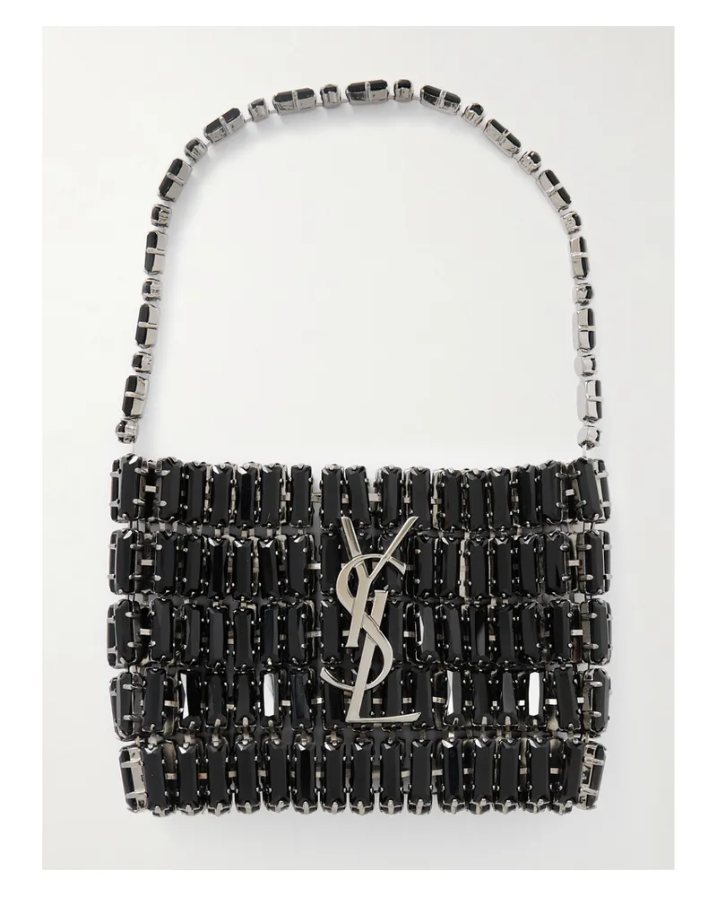 Saint Laurent Silver-tone Crystal Shoulder Bag - Black Black