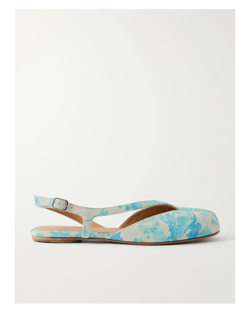 Maison Margiela Tabi Split-toe Floral-printed Suede Slingback Flats - Blue Blue