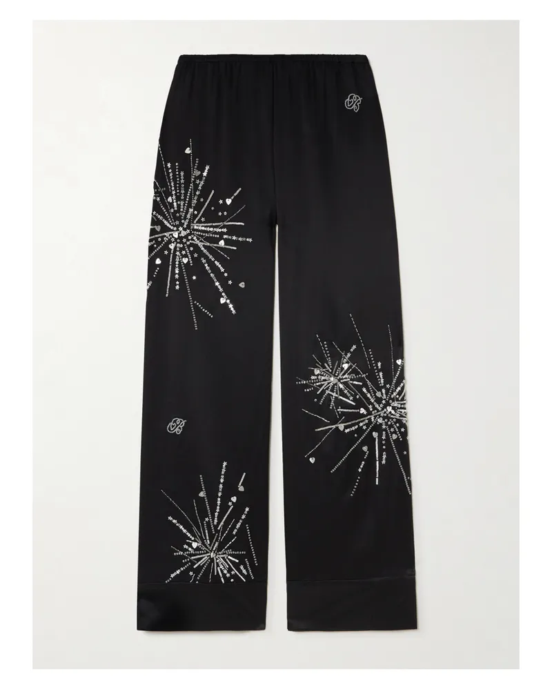 BERNADETTE Louis Pyjama-hose Aus Seide Mit Stickereien Und Pailletten - Schwarz Schwarz