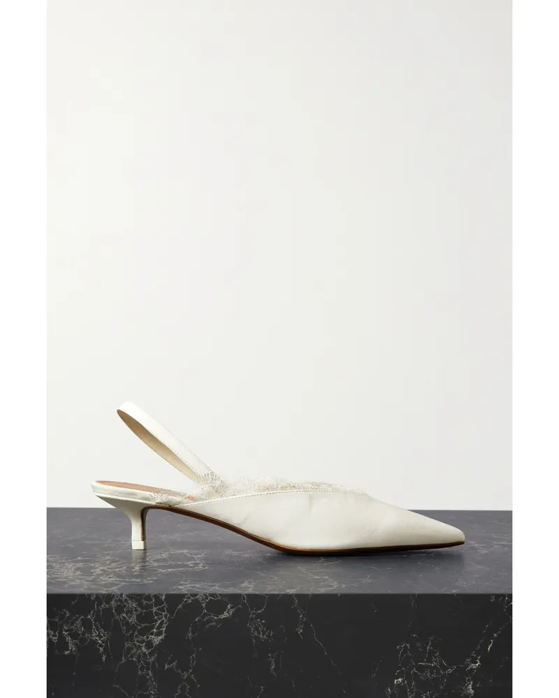 NEOUS Irena Slingback-pumps Aus Crêpe De Chine Mit Spitze - Weiß Weiß