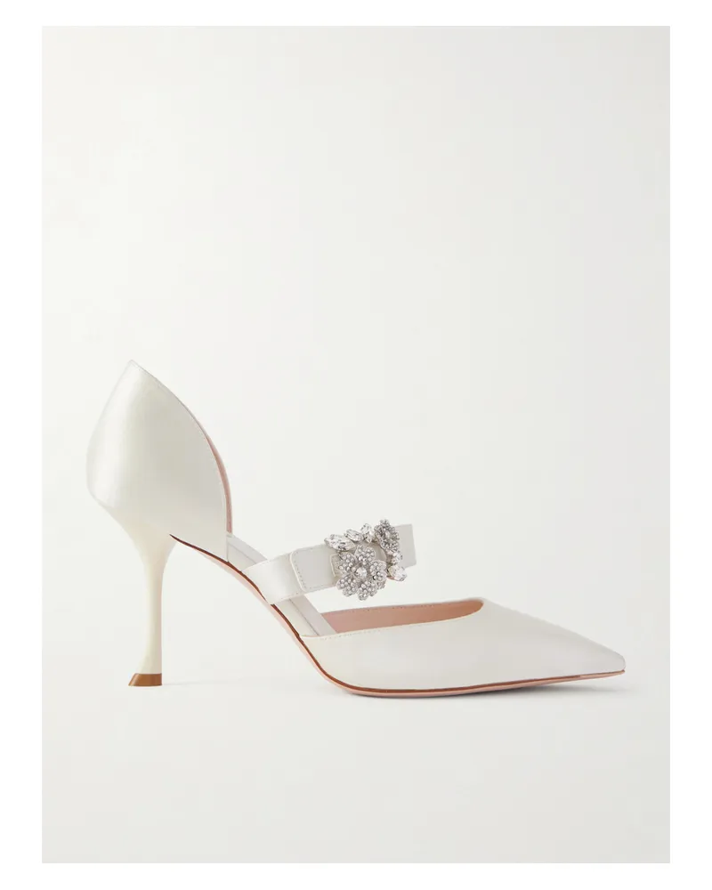 Roger Vivier Mini Bouquet Crystal-embellished Satin Pumps - Neutrals Neutrals