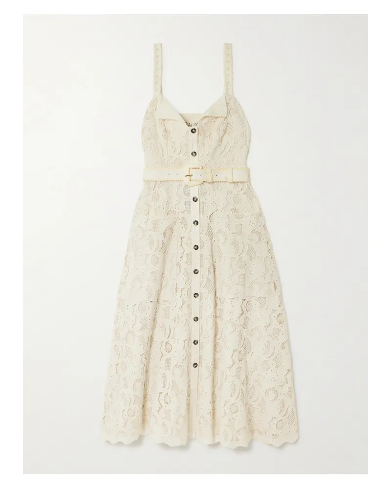 Saloni Fara Midikleid Aus Baumwolle Mit Lochstickerei Und Gürtel - Creme Creme
