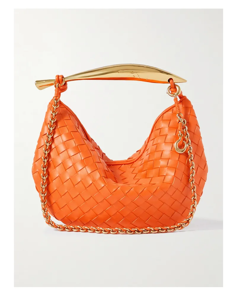 Bottega Veneta Sardine With Chain Small Intrecciato Leather Tote - Orange Orange