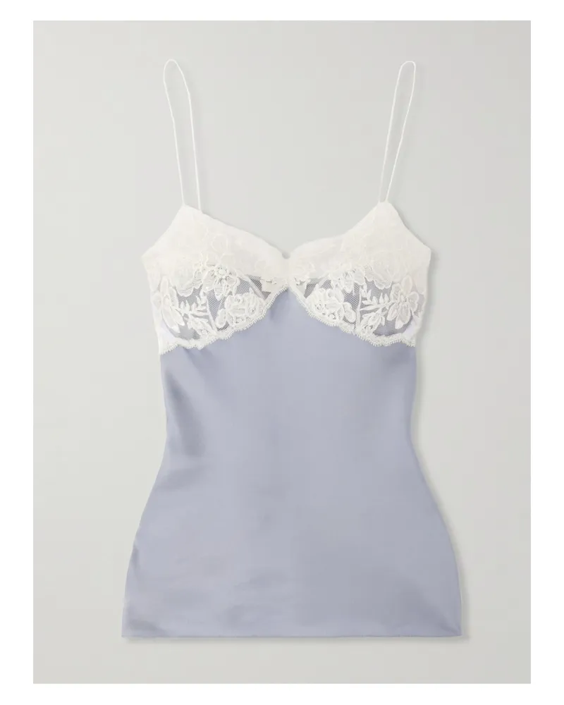 Chloé Top Aus Satin Mit Besatz Aus Besticktem Tüll - Blau Blau