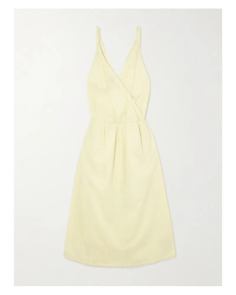 Deiji Studios Crossed Wrap-effect Striped Organic Cotton Midi Dress - Yellow Yellow