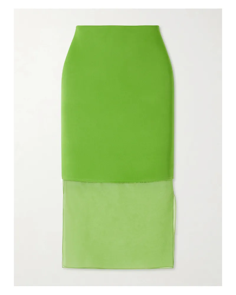 KHAITE Sybil Mehrlagiger Midirock Aus Glänzendem Crêpe Und Organza Mit Fransen - Grün Grün