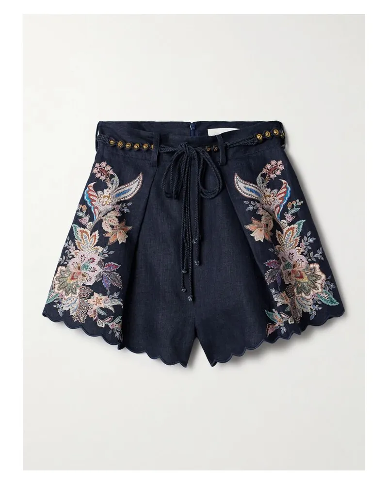 Zimmermann Rhiannon Shorts Aus Leinen Mit Blumenprint Und Bindegürtel - Blau Blau