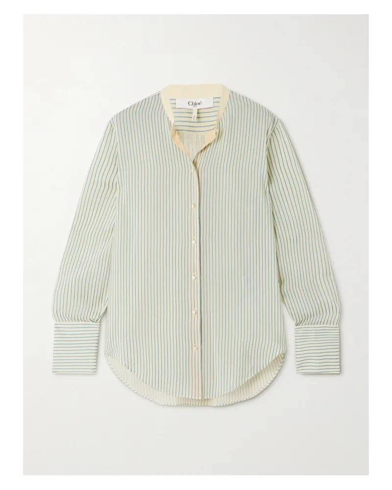 Chloé Hemd Aus Gestreifter Seide Mit Besätzen Aus Baumwollpopeline - Blau Blau