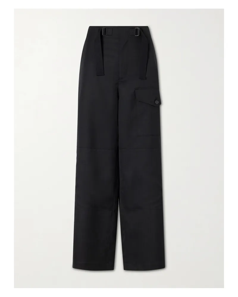 AURALEE Herringbone Wool Wide-leg Cargo Pants - Black Black