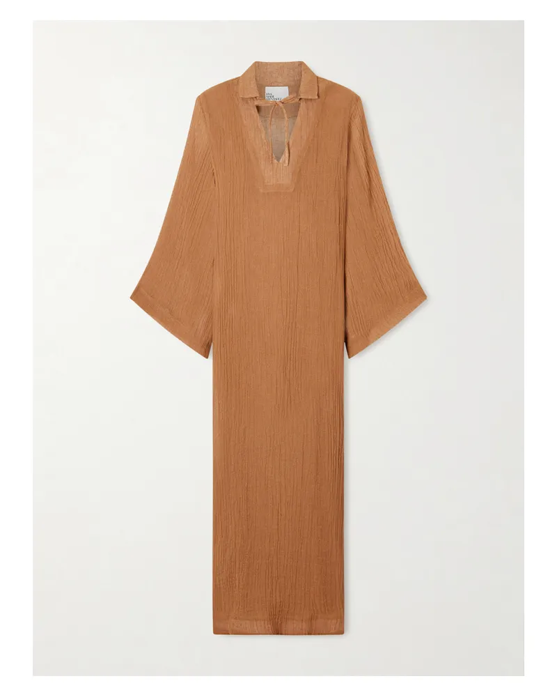 Lisa Marie Fernandez Crinkled Linen-blend Gauze Kaftan - Brown Brown