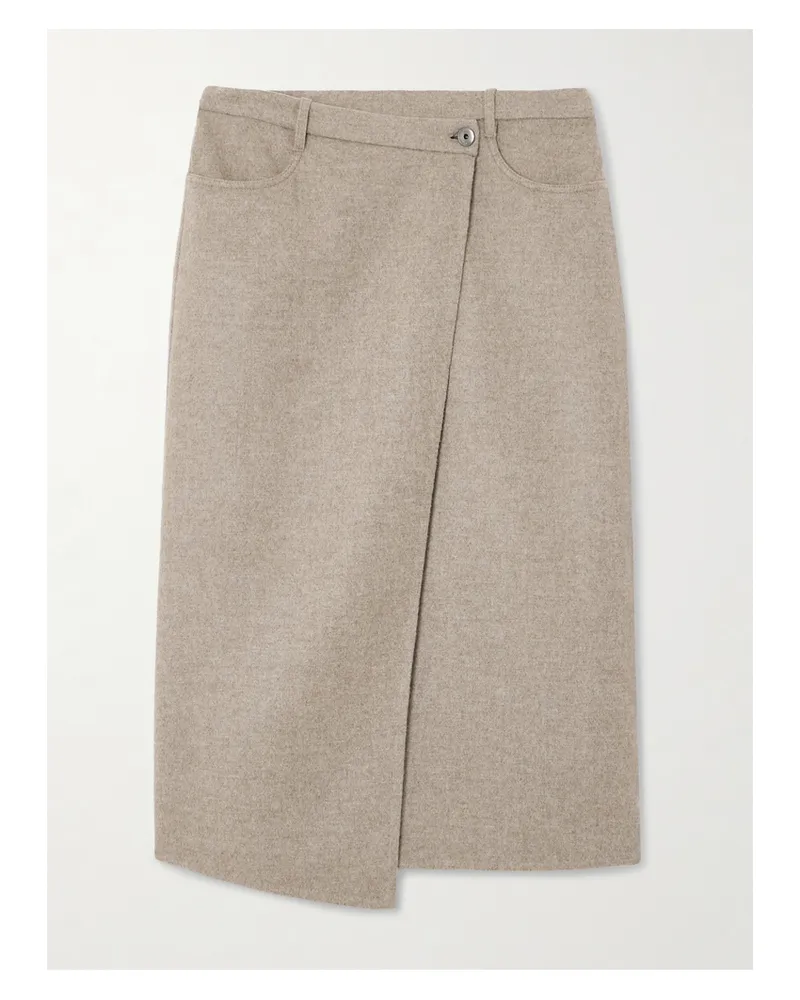 Brunello Cucinelli Asymmetrischer Midi-wickelrock Aus Gebürsteter Wolle - Neutral Neutral