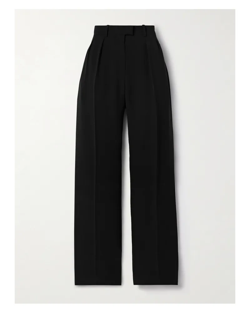 The Row Alfidis Hose Mit Weitem Bein Aus Baumwoll-crêpe Mit Bundfalten - Schwarz Schwarz