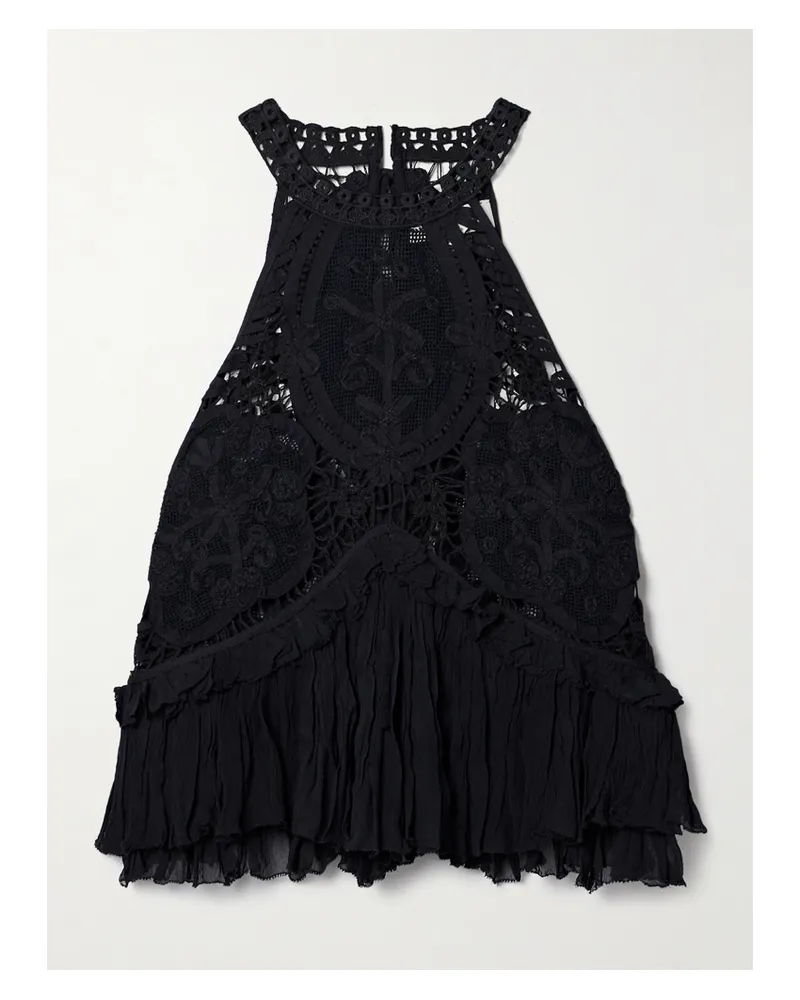 Sea Bente Oberteil Aus Spitze Mit Besatz Aus Baumwollkrepon Und Rüschen - Schwarz Schwarz