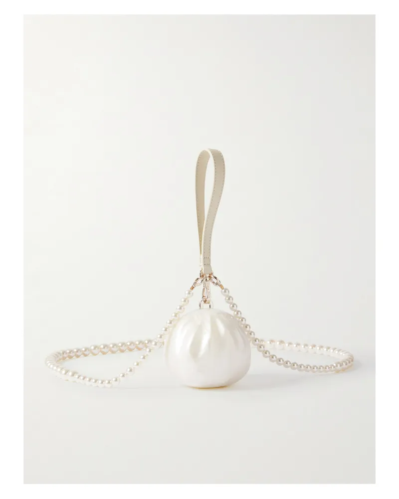 Simone Rocha Egg Dumpling Faux Pearl-embellished Leather-trimmed Acrylic Clutch - Neutrals Neutrals