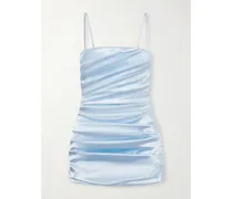 Draped Satin Mini Dress - Blue