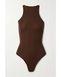 SKIMS Fits Everybody High Neck Bodysuit – Cocoa – String-body aus Glänzendem Stretch-jersey Neutral