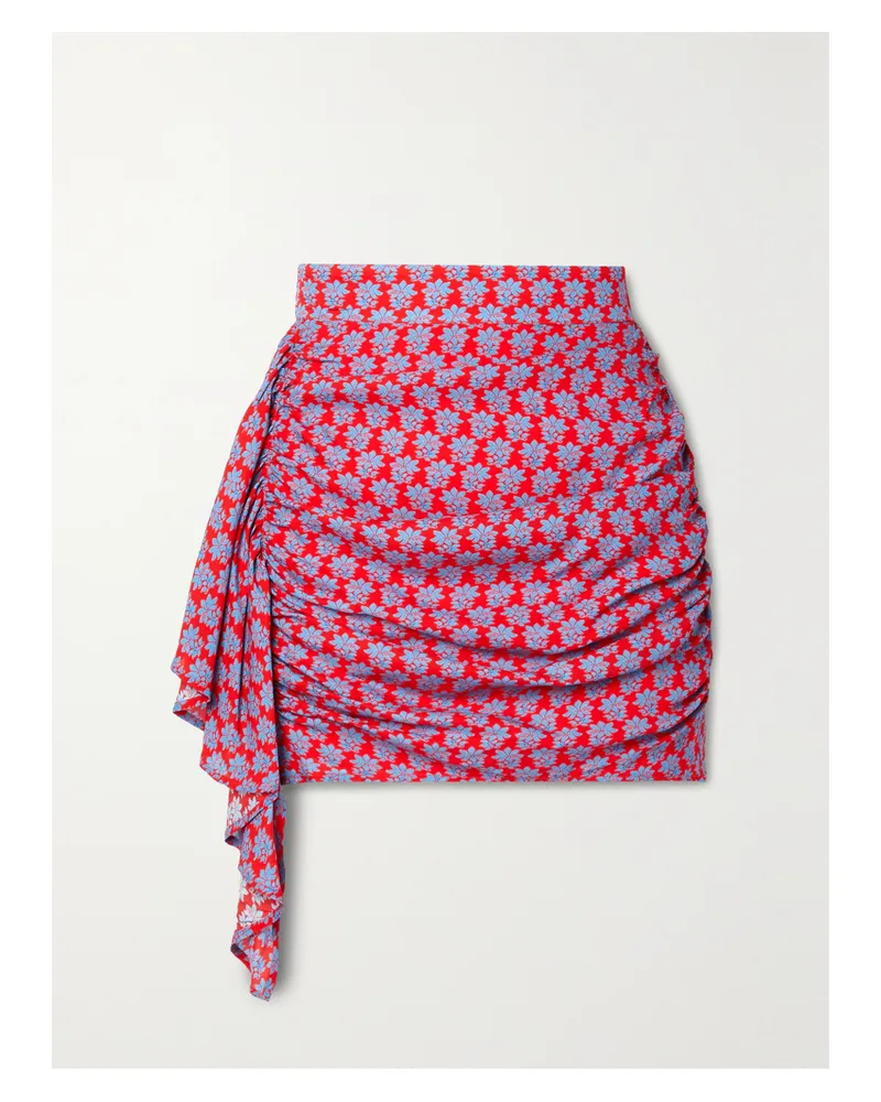 RHODE Hannah Minirock Aus Bedrucktem Crêpe Mit Drapierung - Rot Rot