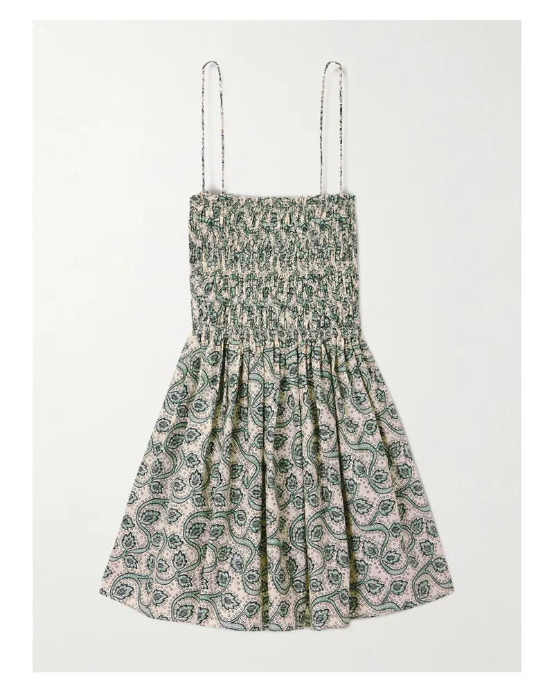 Matteau Shirred Printed Organic Cotton-poplin Mini Dress - Multi Multi