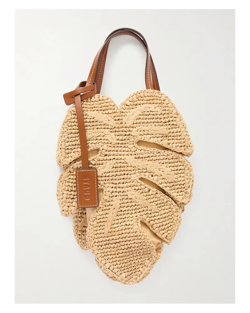 STAUD Palm Leather-trimmed Raffia Tote - Neutrals Neutrals
