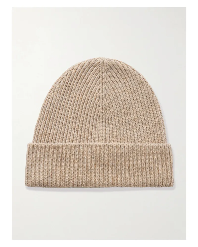 Johnstons of Elgin Ribbed Cashmere Beanie - Neutrals Neutrals