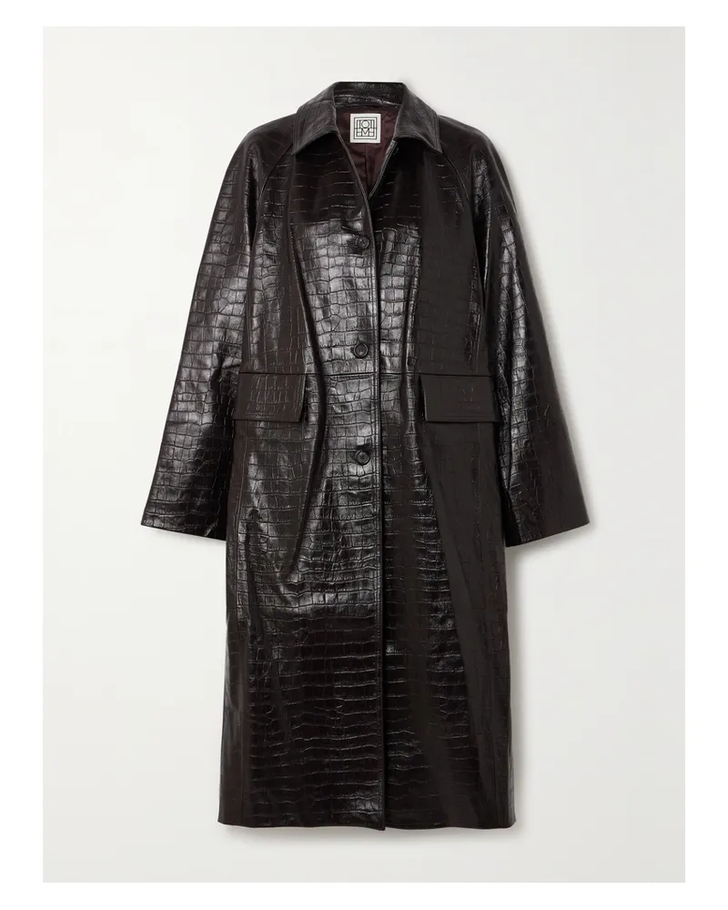 Totême Net Sustain Mantel Aus Leder Mit Krokodileffekt - Braun Braun