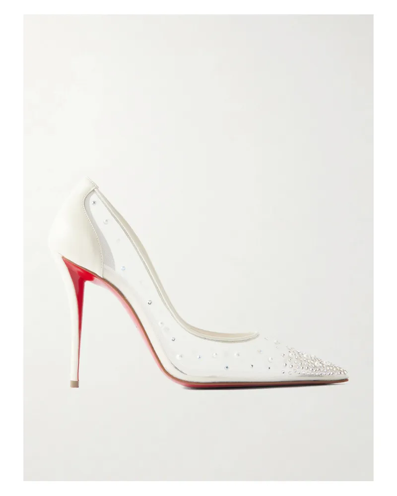 Christian Louboutin Miss Z Degrastrass Perla 100 Embellished Leather-trimmed Mesh Pumps - White White