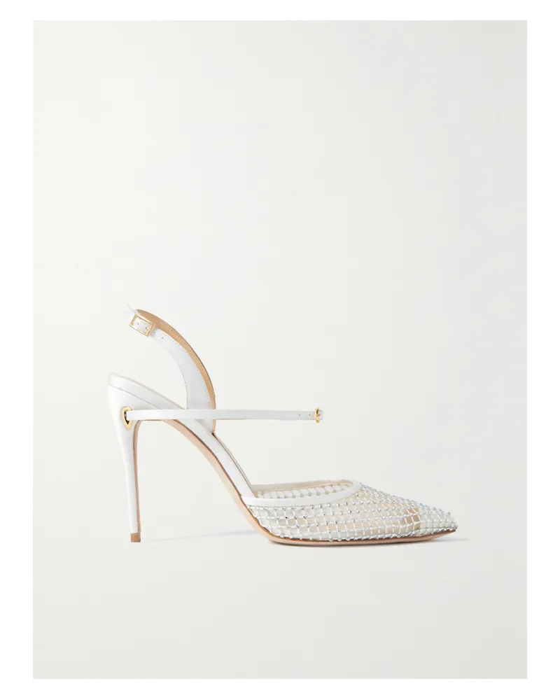Jennifer Chamandi Vittorio 105 Slingback-pumps Aus Mesh Und Satin Mit Kristallen - Weiß Weiß