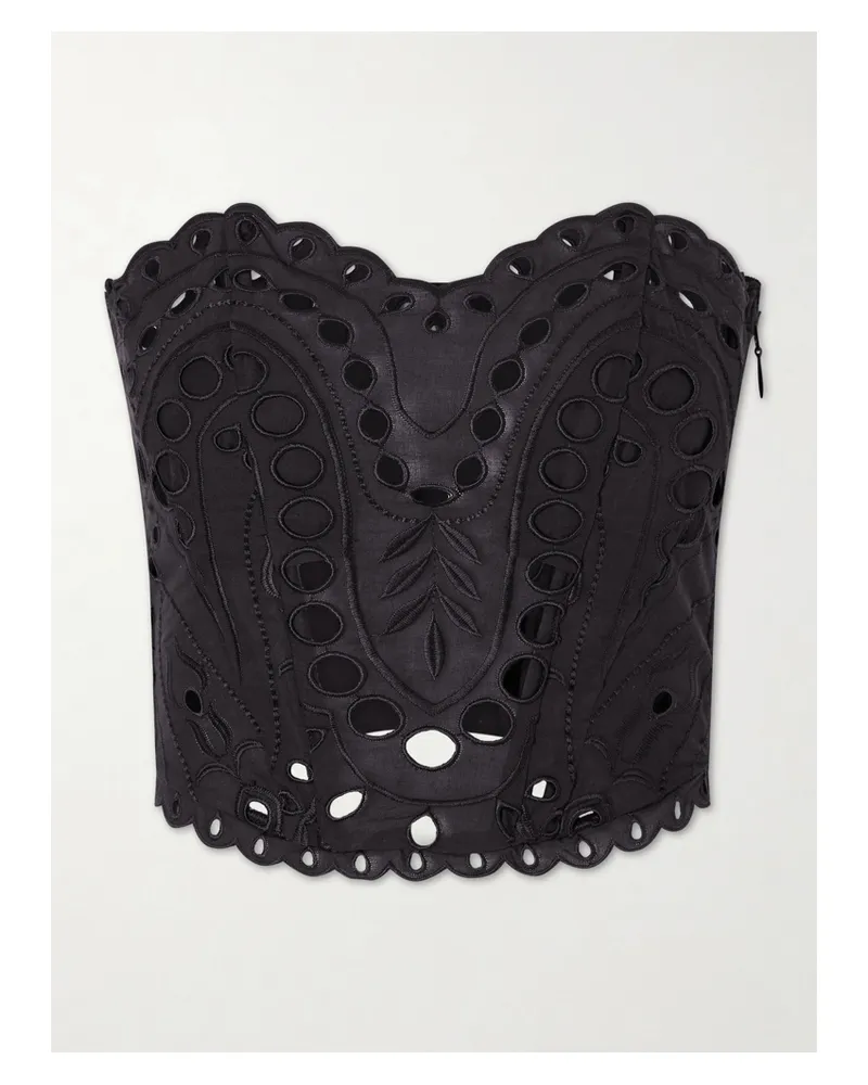 Charo Ruiz Kai Cropped Broderie Anglaise Cotton-blend Top - Black Black