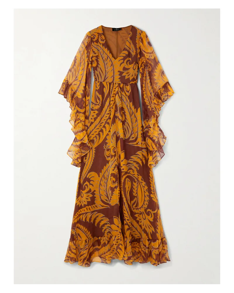 Etro Maxikleid aus Seidenchiffon mit Blumenprint Mehrfarbig