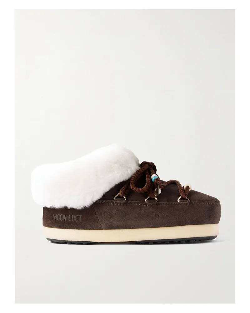 Moon Boot Evx Mules Aus Shearling Mit Zierperlen - Braun Braun