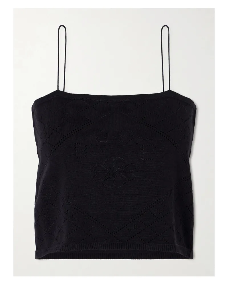 BODE Anisette Cropped Embroidered Cotton Tank Top - Black Black