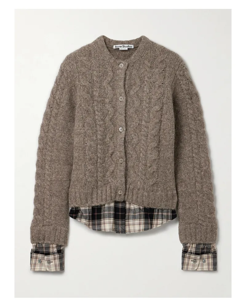 Acne Studios Mehrlagiger Cardigan Aus Zopfstrick Und Kariertem Baumwollflanell - Neutral Neutral