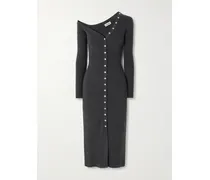 Craftsman Off-the-shoulder Ribbed Cotton And Wool-blend Midi Dress - Gray