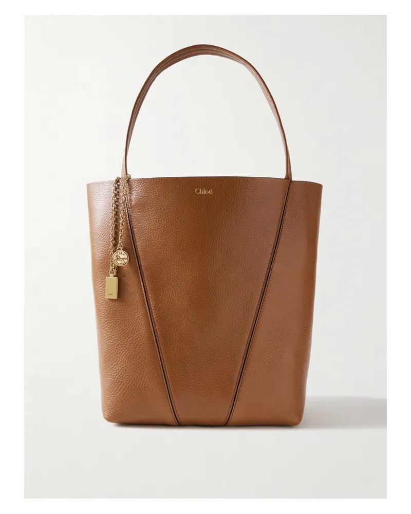 Chloé Spin Embellished Textured-leather Tote - Brown Brown