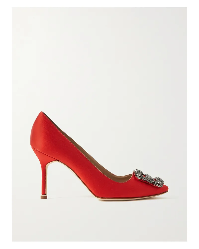 Manolo Blahnik Hangisi 90 Crystal-embellished Satin Pumps - Red Red